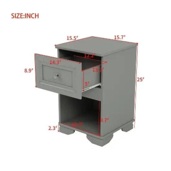 PAGED Night Stand Elegant Bedside Table Wooden Nightstand with Storage Drawer and Open Shelf for Bedroom image {4}