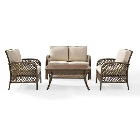 Tribeca 4pc Outdoor Wicker Conversation Set - Sand/Driftwood - Crosley image {6}