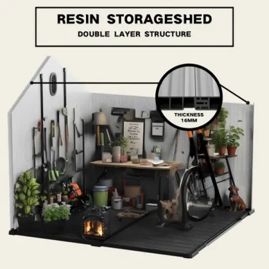 XWT013-1 8*10ft resin plastic storage shed for backyard garden big spire Tool storage image {2}