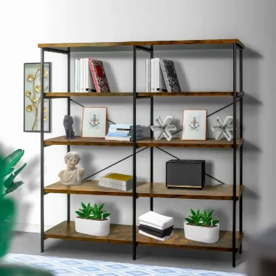 63" Industrial 4 Tier Bookshelf with Particleboard and Metal Frame - Benzara image {4}