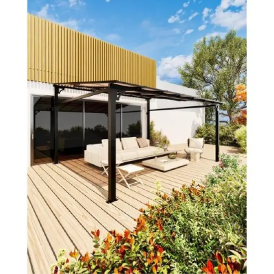 12' x 16' Lean to Hardtop Gazebo, Wall-Mounted Pergola with Polycarbonate Roof, Heavy Duty Aluminum Awnings for Patio, Deck, Porch, Backyard, Garden image {5}