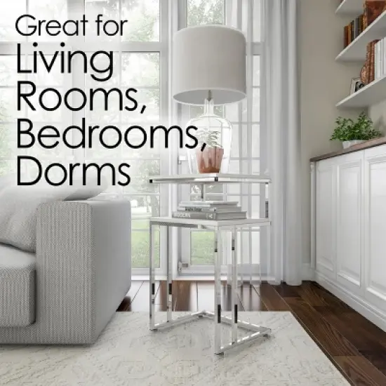 Hastings Home 2-Tier End Table - C-Shaped Side Table With Two Shelves and Metal Stand - White and Chrome image {5}
