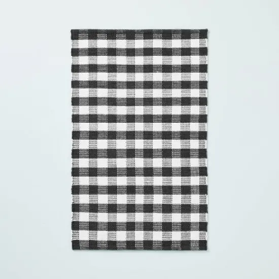 Textured Gingham Indoor/Outdoor Woven Area Rug Dark Gray/Cream - Hearth & Hand&trade; with Magnolia image {4}