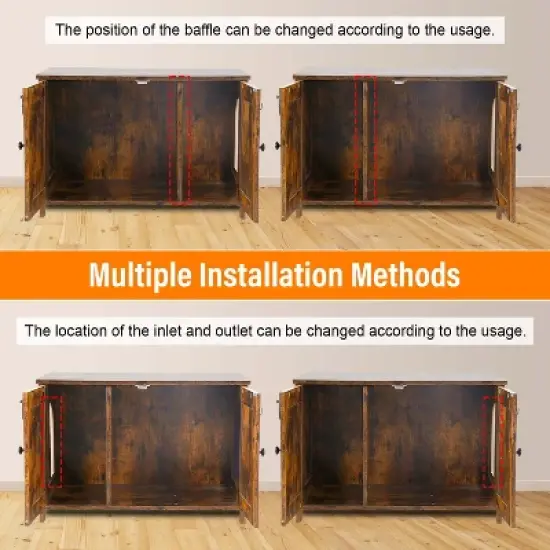 BestMassage Cat Litter Box Enclosure Wooden Pet Cat House End Table with Removable Divider, Brown image {2}