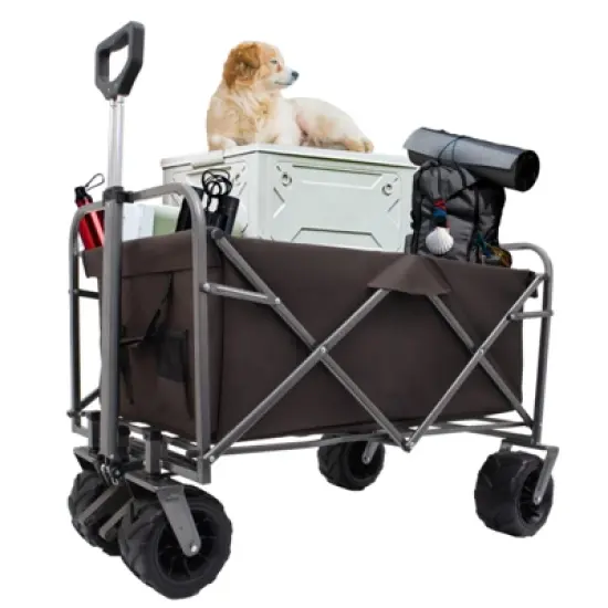 FATMOON Collapsible Folding Garden Cart Wagon with Drink Holders & All-Terrain Wheels for Sand,Beach,Camping,Pet Owners and Gardening Enthusiasts image {12}