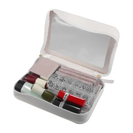 Unique Bargains PVC Portable Travel Makeup Organizer Bag White 1 Pc image {6}