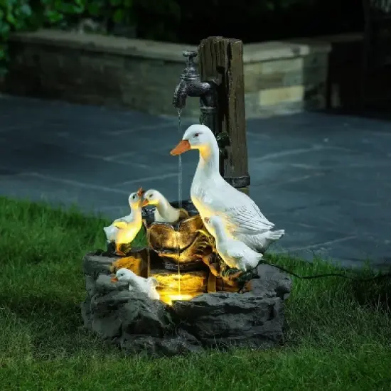 LuxenHome Resin Farmhouse Duck Family Outdoor Patio Fountain Water Fountain image {6}