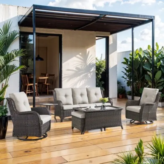 7 Piece Patio Furniture Set with Swivel Chairs, Rattan Wicker Outdoor Conversation Set with Patio Couch Swivel Chair Coffee Table End Table Ottoman image {1}