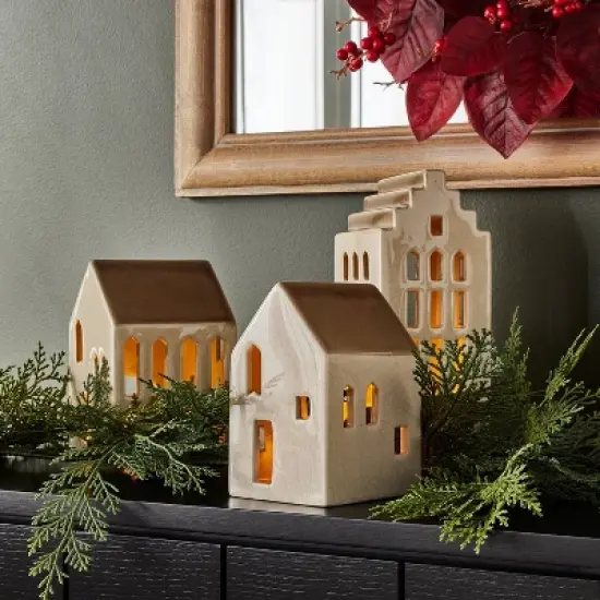 3pc Ceramic House LED Tea Light Holder Set - Threshold&trade; designed with Studio McGee image {1}