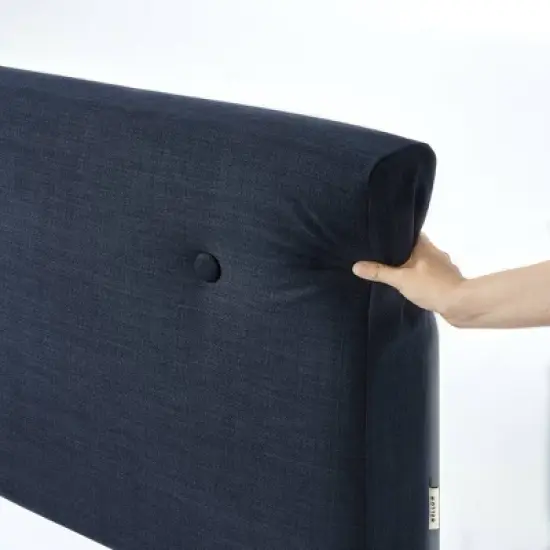 Maggie Metal Platform Bed with Upholstered Cushion Headboard - Mellow image {4}