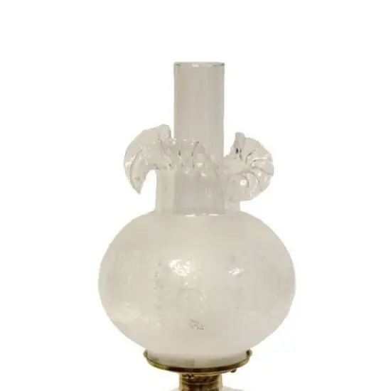 Lehman's Princess Feather Oil Lamp - Historical Design with Glass Lamp, Brass Burner, 12" Chimney, Etched Ball Glass Shade, 22 Inches High image {1}