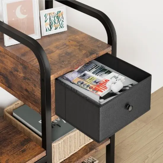 68.8" Hall Tree with Bench, 5-In-1 Entryway Organizer, Rustic Brown MDF & Metal image {6}