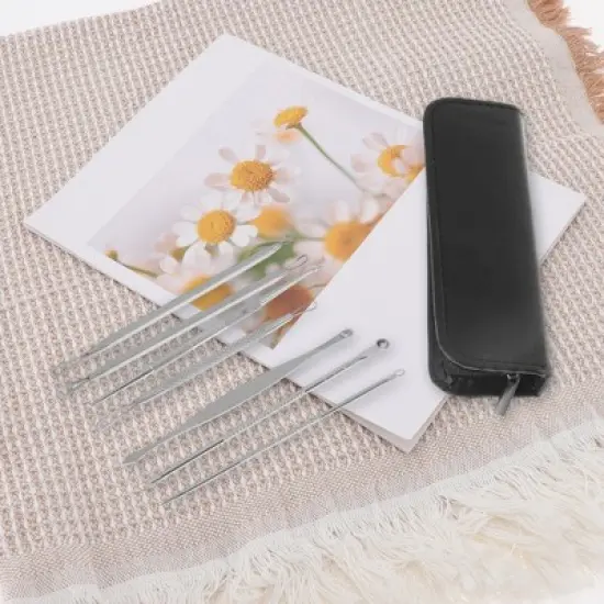 Unique Bargains Skincare Professional Pimple Extractor Tool Kit Silver Tone 1 Set image {5}