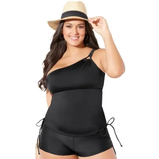 Swimsuits for All Women&rsquo;s Plus Size Adjustable One Shoulder Tankini Top image {1}