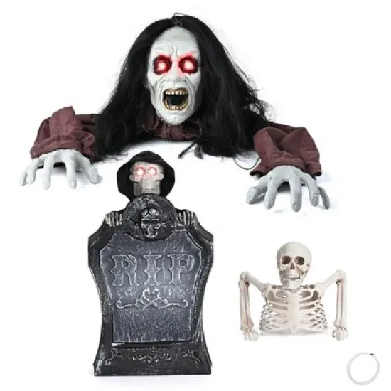 Yescom 15" Animated Halloween Tombstone & Half Skeleton with 6" Zombie Groundbreaker Black image {7}