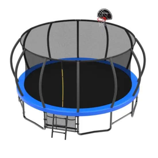 Aukfa Pumpkin Trampoline with Enclosure Net & Basketball Hoop,Outdoor Trampoline Set with Safety Net, Ladder, Balance Bar image {3}
