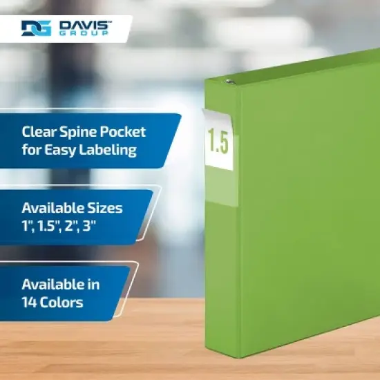 Davis Group 6pk 1.5" Premium Economy Angled D-Ring Binder Lime Green: Light Green, Hard Cover, 350 Sheet Capacity image {4}