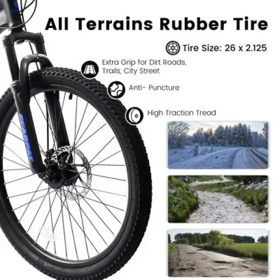 VASIP 26inch Gray 21-Speed MTB with Disc Brakes, Dual Shock, Durable Frame - Unisex for Commuting & Trail Riding image {1}