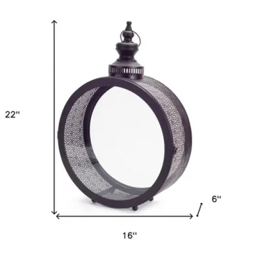 HomeRoots 22" Black Distressed Ornate Metal Floor Lantern Candle Holder image {2}
