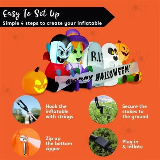 Joyfy 8 FT Long Inflatable Halloween Outdoor Decorations, Inflatable Pumpkin Ghost Vampire Witch Tombstone with LEDs for Yard Garden Lawn Decorations image {6}