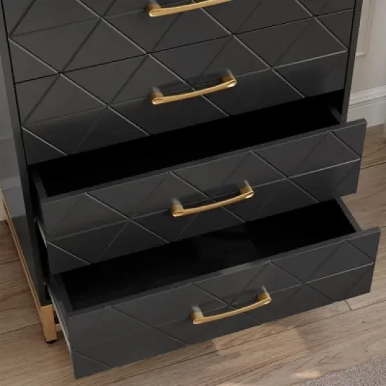 Dresser for Bedroom with 4 Drawer, Modern Dressers Chest of Drawers, with Wide Drawers and Metal Handles, Wood Dressers, Black image {8}