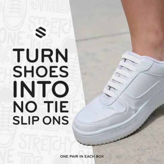 The Original Stretchlace No-Tie Silicone Elastic Shoelaces &ndash; White Tieless Shoe Laces (1 Set) image {3}