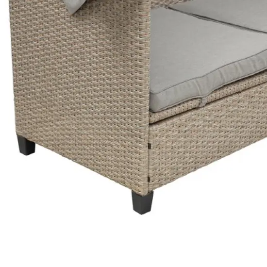 4pc Outdoor Adjustable Wicker Sectional Set with Canopy & Table - GODEER image {7}