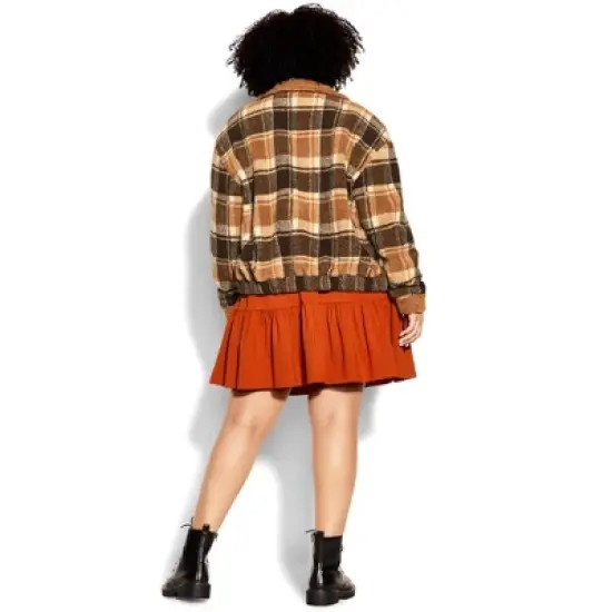 Women's Plus Size Scottie Jacket - toffee check | CITY CHIC image {1}