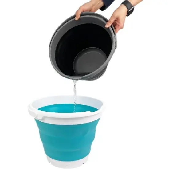 SAMMART 10L (2.6 Gallon) Collapsible Plastic Bucket - Foldable Round Tub with Handle, White/Ceramic Blue image {5}