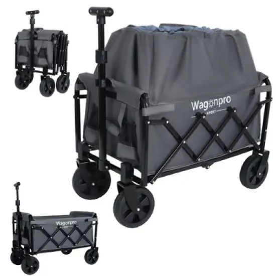 HTUTWOO 3-in-1 Convertible Folding Wagon, Expandable Dual-Layer Wagon, 180L Capacity All-Terrain Wheels, for Camping, Shopping, Gardening, Fishing image {12}