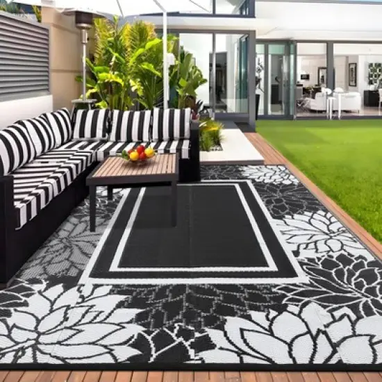 homfan 8'x10' Outdoor Rug - Waterproof Reversible for Patio, RV, Deck image {7}
