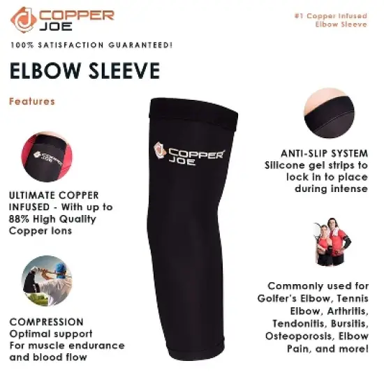 Copper Joe Recovery Elbow Compression Sleeve -Brace for Arthritis, Golfers or Tennis Elbow and Tendonitis. Elbow Support Arm Sleeves For Men and Women image {3}