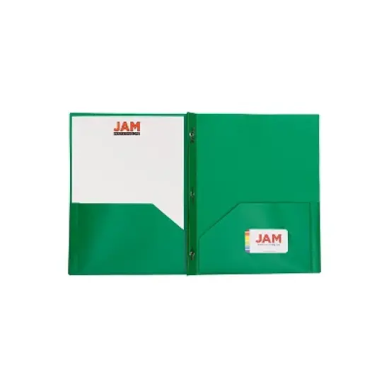 JAM Paper Plastic 2-Pocket Folders with 3 Fasteners Green 6/Pack (382ECGRD) image {2}