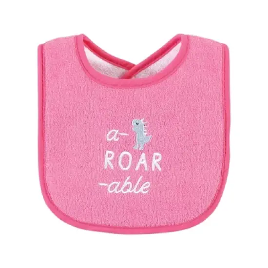 Hudson Baby Infant Girl Cotton Terry Drooler Bibs with Fiber Filling, Girl Dino, One Size image {6}