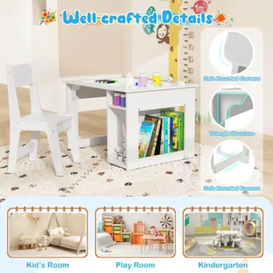 Infans Kid&rsquo;s Art Table & Chair Set with Paper Roll 4 Paint Cups & 2 Storage Shelves image {6}