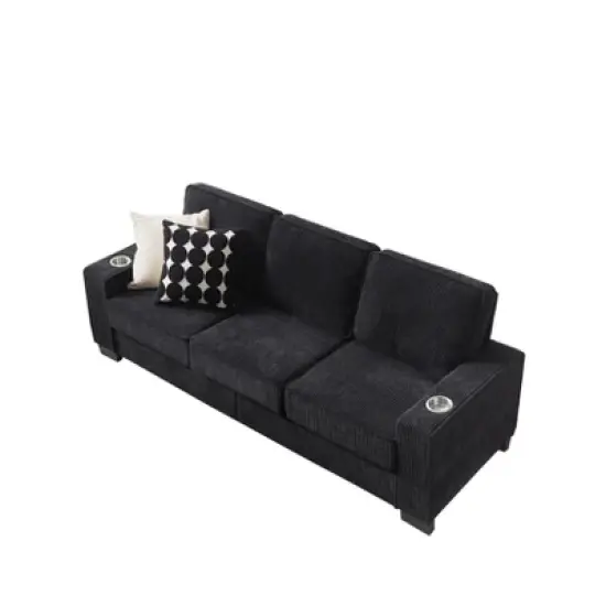 83.86"Polyester Polyester sofa,Modern Compressed Couch,3-Seater Sofa, Furniture for Living Room,Bedroom,office ,Black image {14}