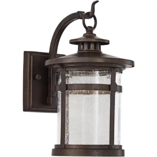 Franklin Iron Works Callaway Rustic Industrial Outdoor Wall Light Fixtures Set of 2 Bronze LED 11 1/2" Clear Seedy Glass for Post Exterior image {4}