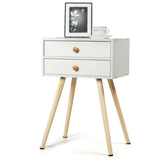 Costway Mid Century Modern 2 Drawers Nightstand In White Sofa Side Table End Table image {9}