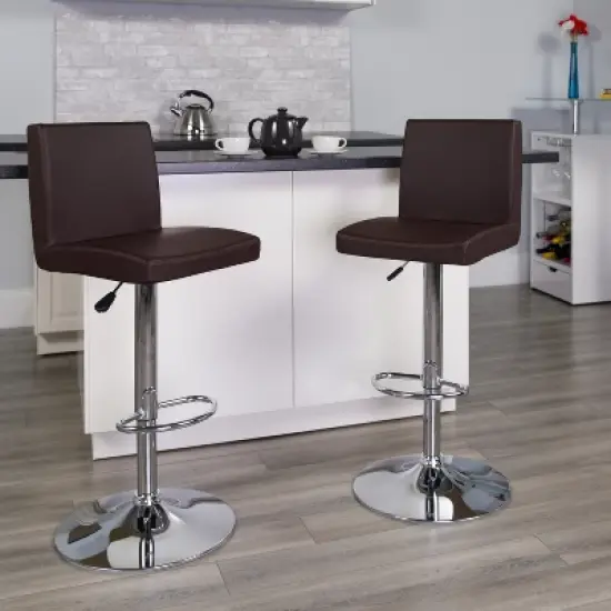 Flash Furniture Contemporary Vinyl Adjustable Height Barstool with Panel Back and Chrome Base image {1}