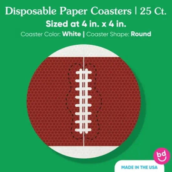Big Dot of Happiness 25 Ct Football Drink Coasters, 4-Inch Disposable Round Paper Coasters for Birthday Party, Cocktail Table Decor for Bar Drinks image {3}