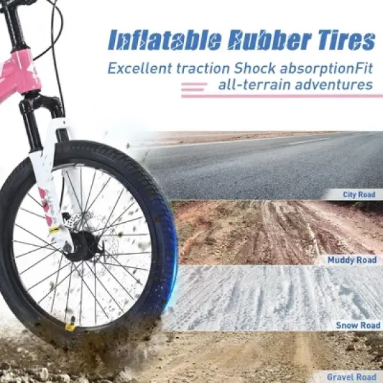 NAYSAYE Mountain Bike 20 Inch MTB with Adjustable Saddle and Double Disc Brakes for Outdoor Adventures, Pink, 54.33"*22.44"*32.48" image {1}