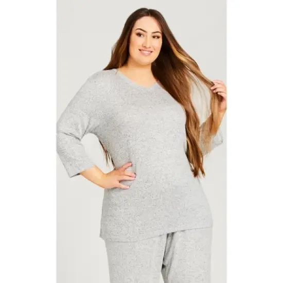Women's Plus Size V Plain Hacci Top - gray | AVENUE image {6}