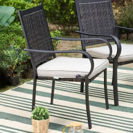 5pc Patio Dining Set with Table & Wicker Rattan Chairs with Cushions - Captiva Designs image {6}