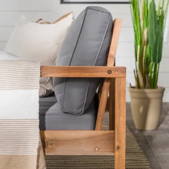 Galia Square Leg Acacia Wood Patio Loveseat with Cushions - Brown - Saracina Home image {13}