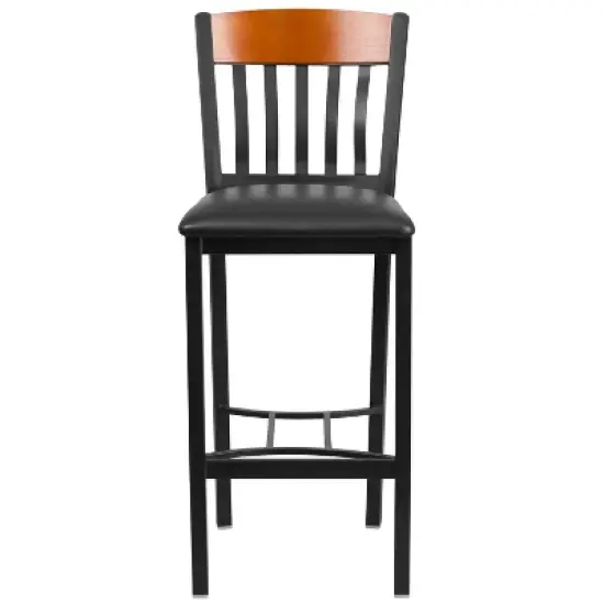 Flash Furniture Vertical Back Metal and Wood Restaurant Barstool with Vinyl Seat image {4}