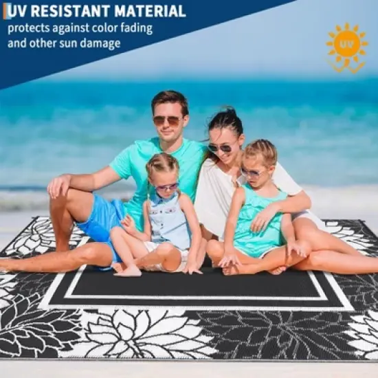 homfan 8'x10' Outdoor Rug - Waterproof Reversible for Patio, RV, Deck image {4}