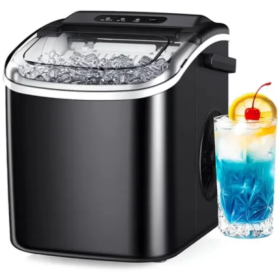 Simzlife Ice Maker Countertop, 26 Lbs/24H, Bullet Ice, 9 Pcs/6 Min, Portable Machine with Handle, Auto-Cleaning, Ultra Quiet, Smart Operation, Black image {8}