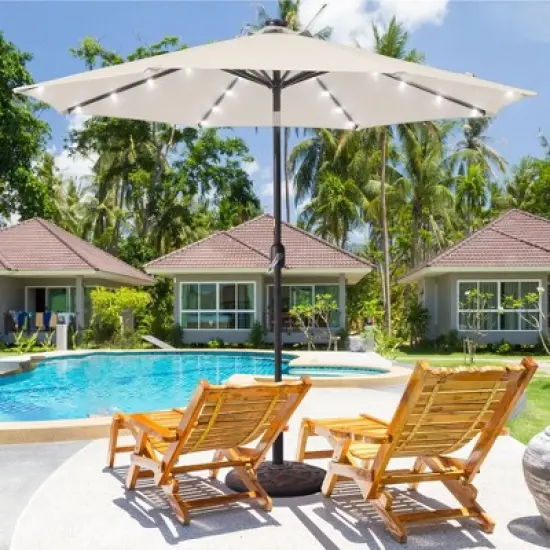 Sonkuki 9 ft Outdoor LED Round Solar Lighted Patio Market Umbrella W/Tilt, UV-Resistant Fabic for Backyard, Garden image {12}