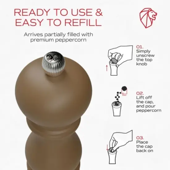 Peugeot Paris u'Select 7-inch Pepper Mill - Manual Rock Pepper Mill with Adjustable Precision Grinding, Stainless Steel & Beechwood - (Mocha) image {4}