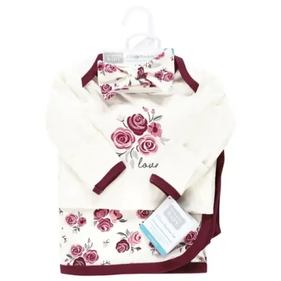 Hudson Baby Infant Girl Gown, Swaddle Blanket and Cap or Headband, Rose, 0-6 Months image {1}